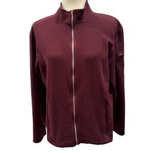 L.L. Bean Full Zip Burgundy Fleece Mock Neck Jacket - Size Large